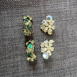 Vintage clip on earrings sparkly stones and elegant style 2 pairs